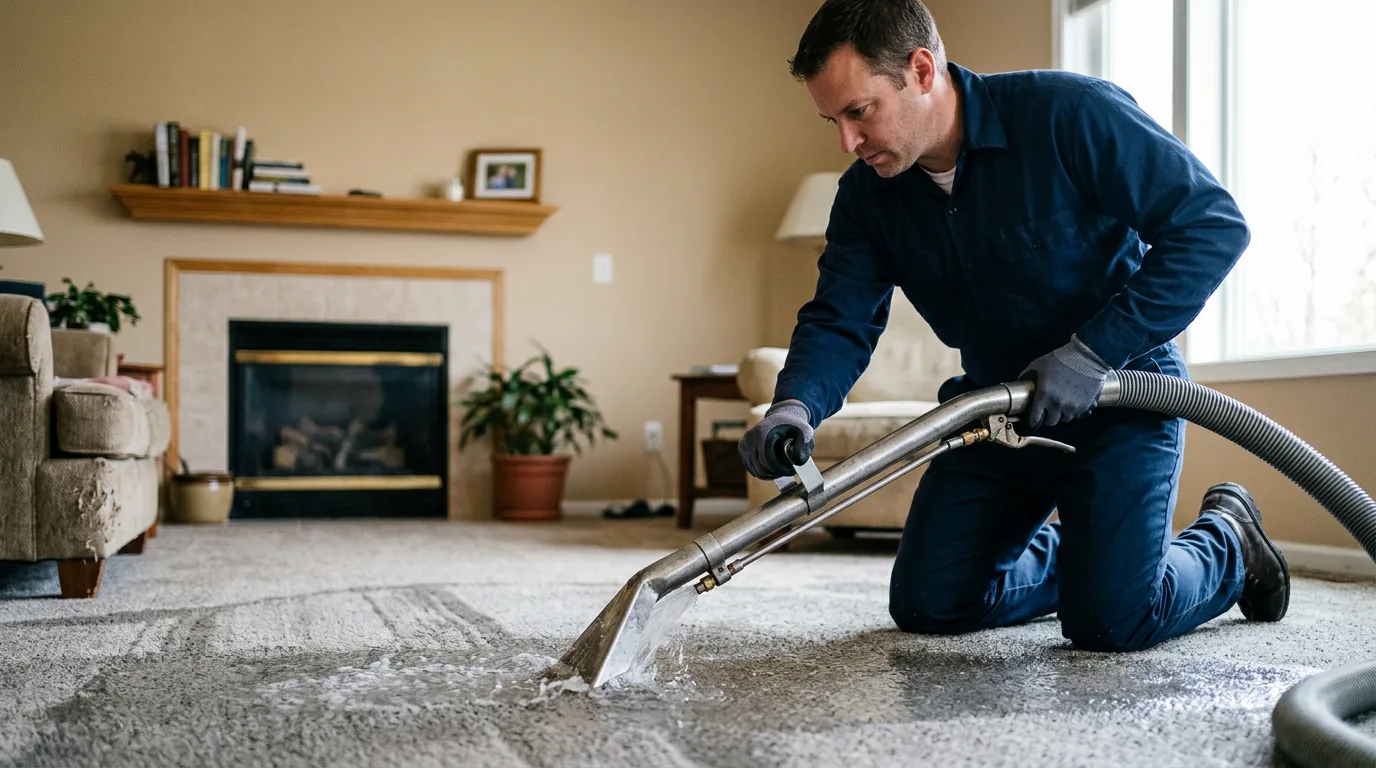 Water damage restoration technician working near North Hatfield, MA